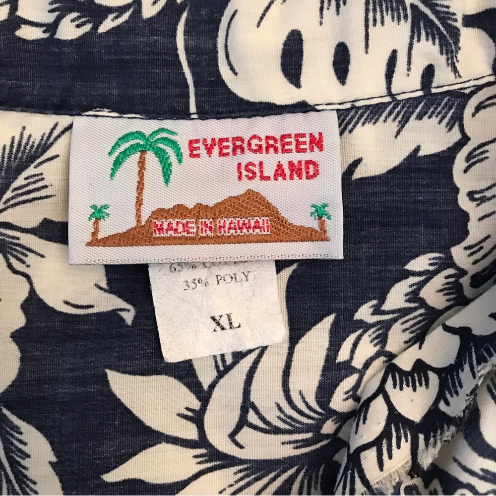 Evergreen Island Hawaiian Shirt Mens XL Blue White Pineapple Made In Hawaii Camp - Picture 4 of 9